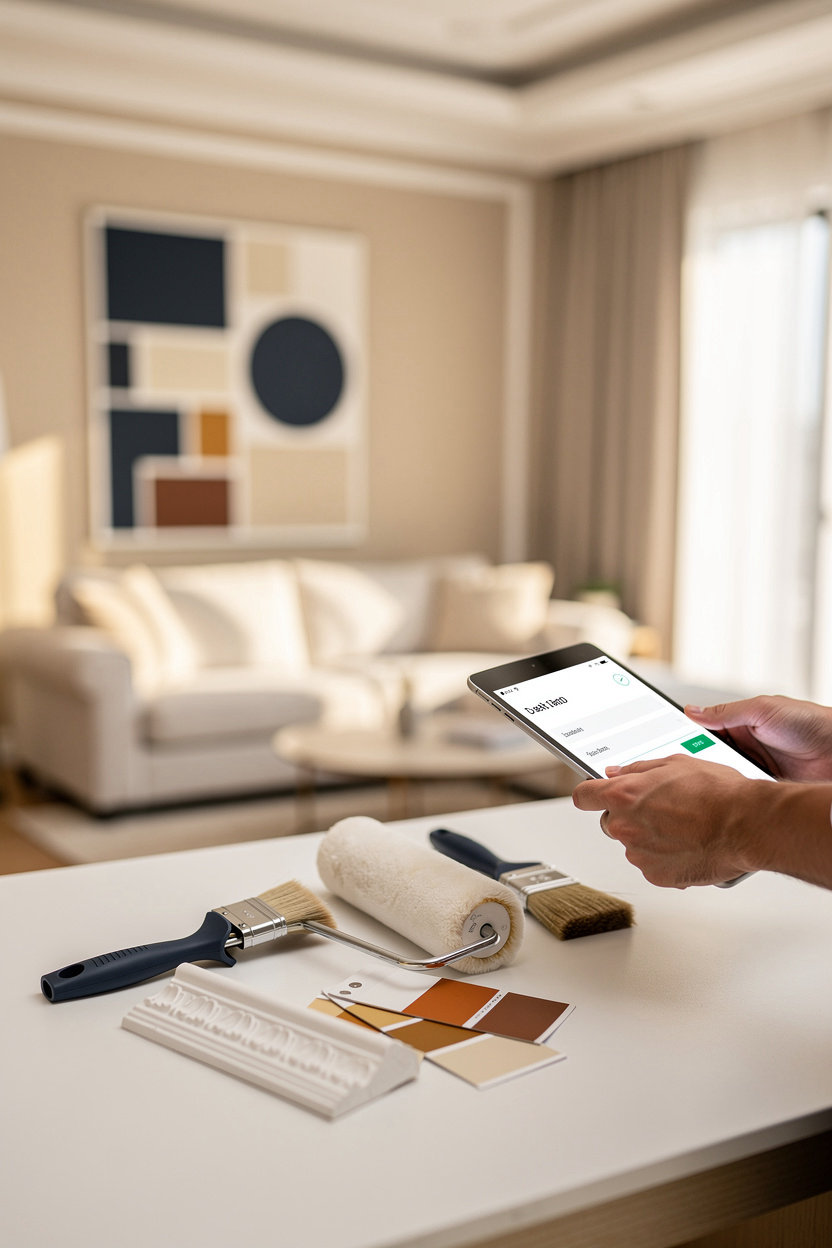 ديكورات بيتي الافضل فريق تنفيذ دهان وديكور جبس في شقة سكنية بأبوظبي